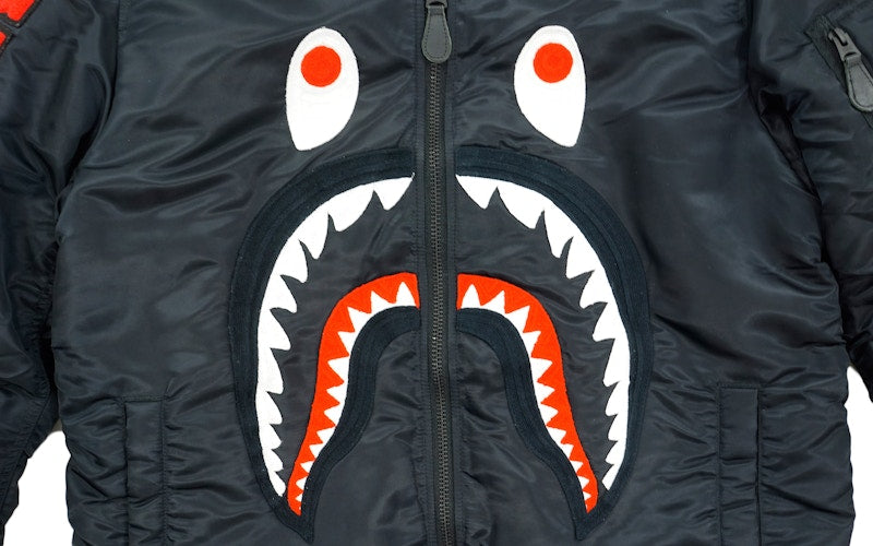BAPE Front Facing Shark MA1 Bomber Flight Jacket Black