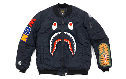 BAPE Front Facing Shark MA1 Bomber Flight Jacket Black