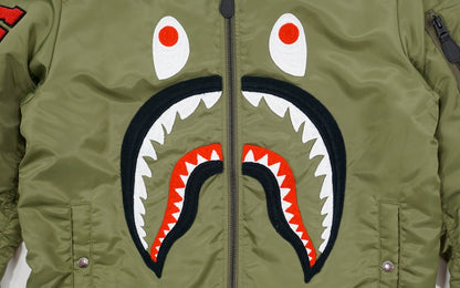 BAPE Front Facing Shark MA1 Bomber Flight Jacket Olive