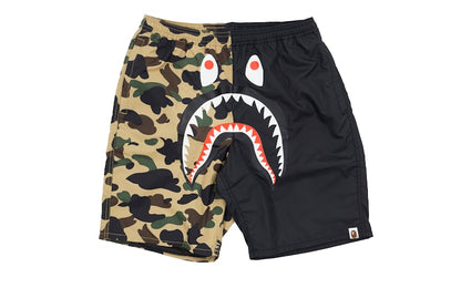BAPE Half 1st Camo Shark Beach Shorts Black/Yellow