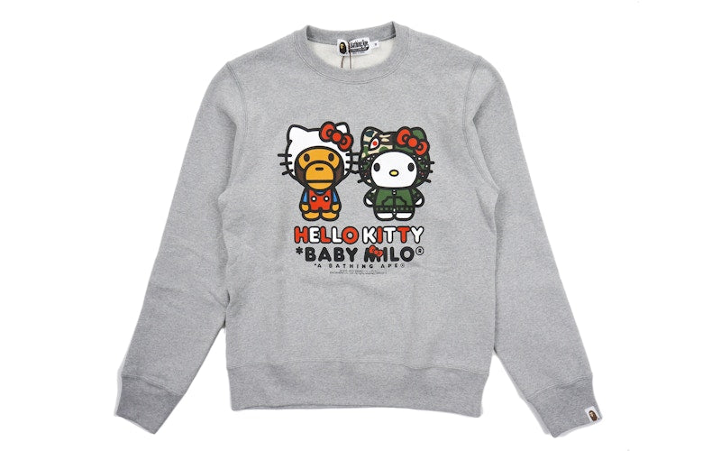 BAPE Sanrio Hello Kitty Milo Couple Crewneck Sweatshirt Grey