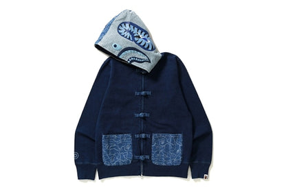 BAPE Indigo Shark Button Hoodie Indigo