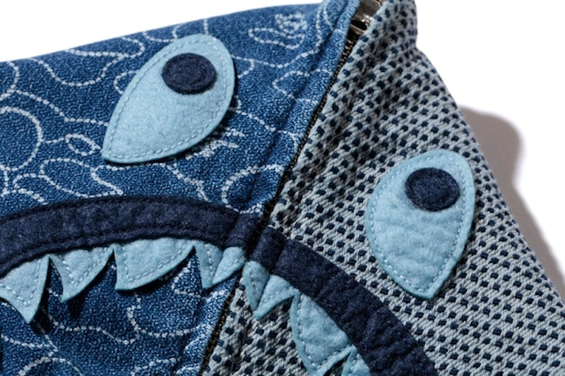 BAPE Indigo Shark Button Hoodie Indigo
