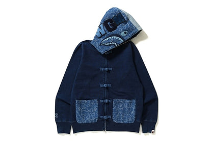 BAPE Indigo Shark Button Hoodie Indigo