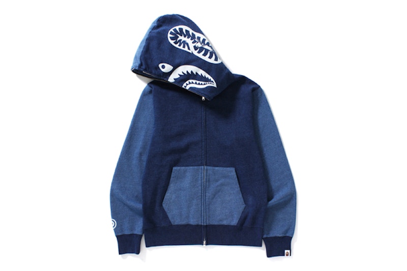 BAPE Indigo Shark Full Zip Hoodie Indigo