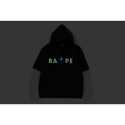 BAPE Layered Mad Face Wide Pullover Hoodie Black
