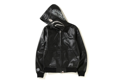 BAPE Leather Shark Hoodie Jacket Black