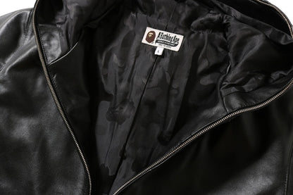 BAPE Leather Shark Hoodie Jacket Black