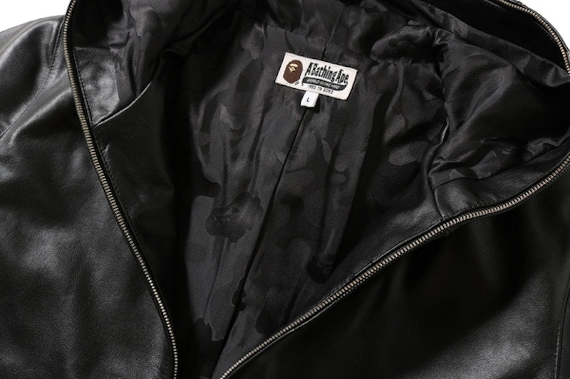 BAPE Leather Shark Hoodie Jacket Black