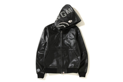 BAPE Leather Shark Hoodie Jacket Black