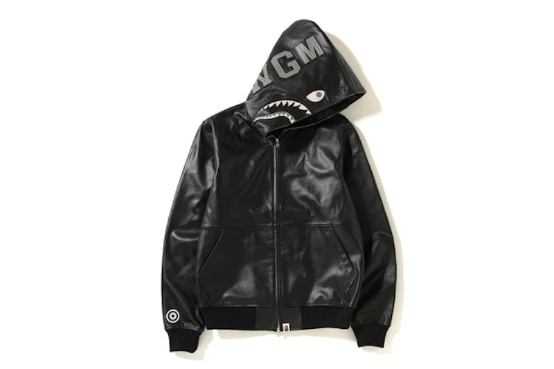BAPE Leather Shark Hoodie Jacket Black