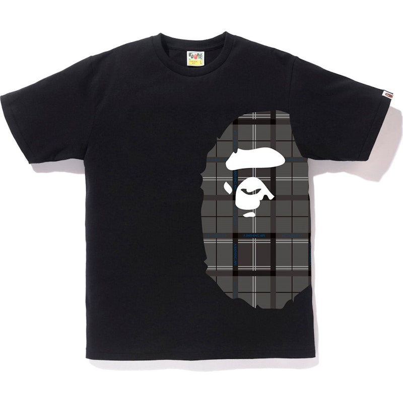 BAPE Logo Check Side Big Ape Head Tee Black/Black