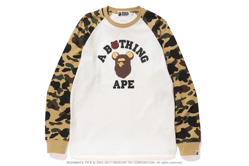 BAPE Medicom Toy 1st Camo Bear College L/S Tee Yellow