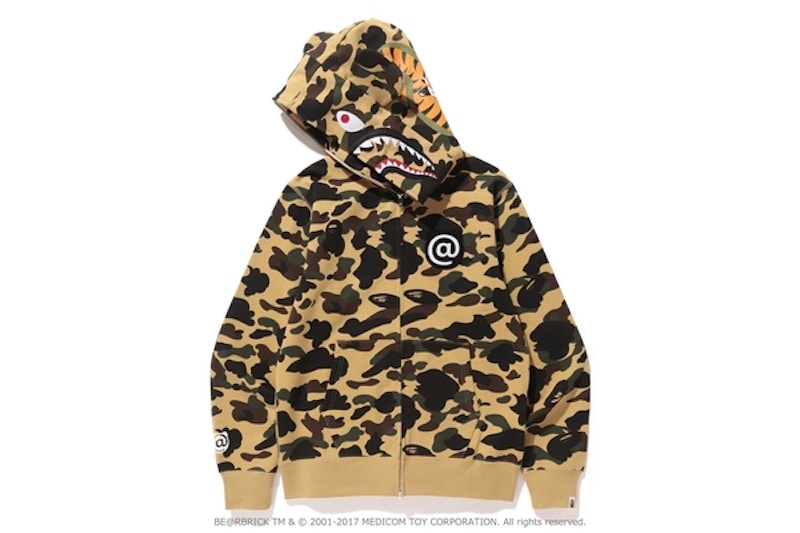 BAPE Medicom Toy1st Camo Shark Bear Full Zip Hoodie Yellow