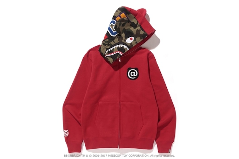 BAPE Medicom Toy Shark Bear Full Zip Hoodie Red