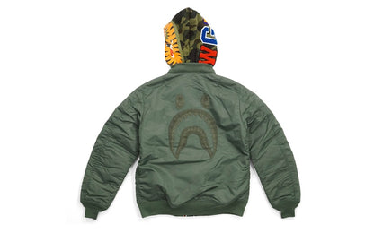 BAPE Military Rock Star 1st Camo Convertible Shark MA1 Bomber Jacket Green/Olive