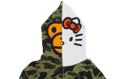 BAPE Sanrio Milo Hello Kitty Split Face 1st Camo Full Zip Hoodie Green