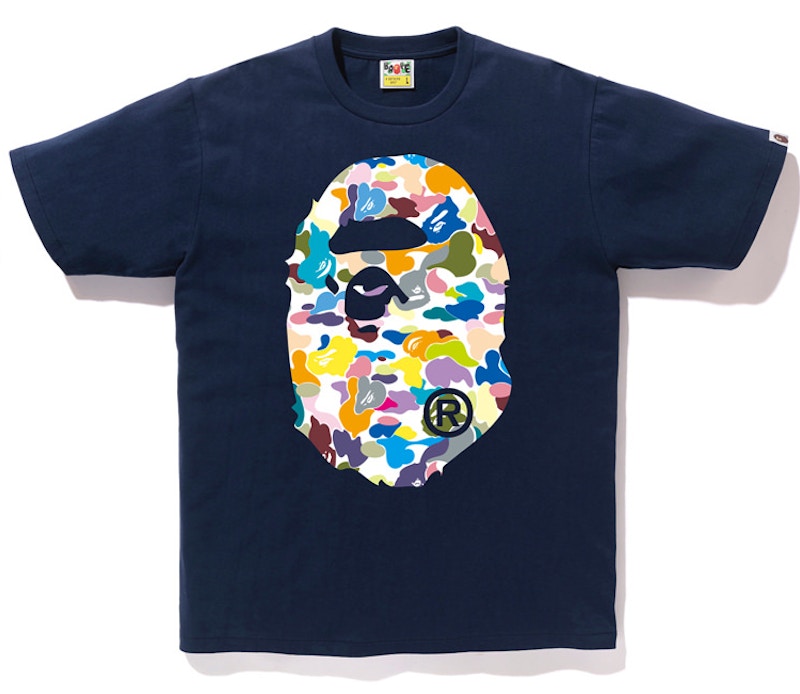 BAPE Multi Camo Big Ape Head Tee Navy