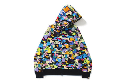 BAPE Multi Camo Shark Full Zip Hoodie Black