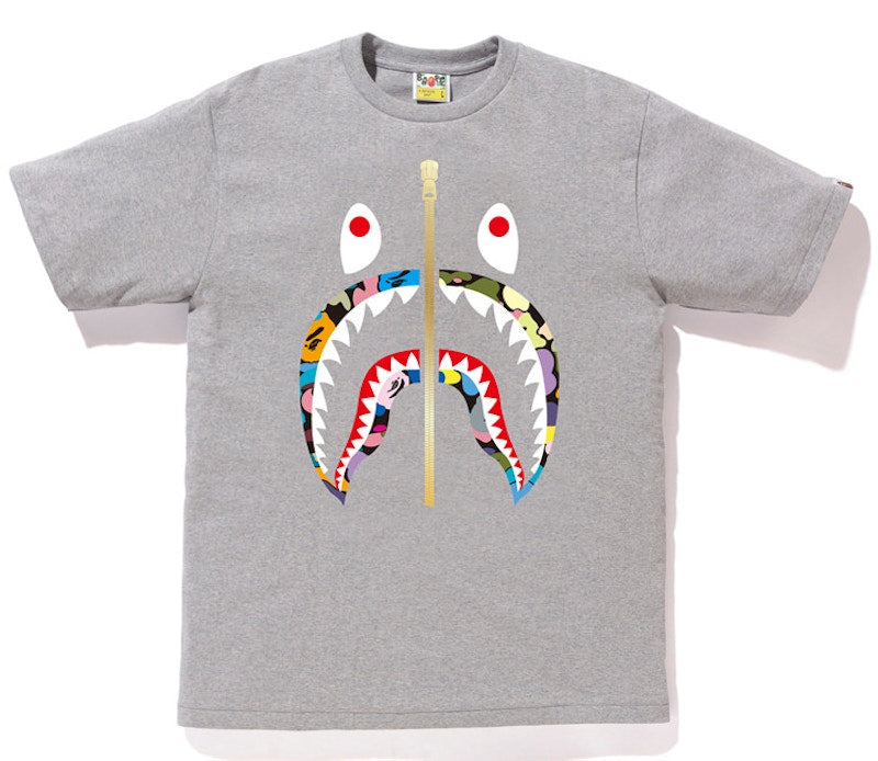 BAPE Multi Camo Shark Tee Gray