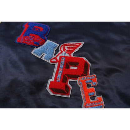 BAPE Multi Emblem Satin Varsity Jacket Navy