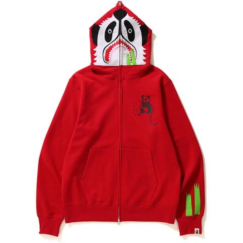 BAPE Panda Full Zip Hoodie Red Black
