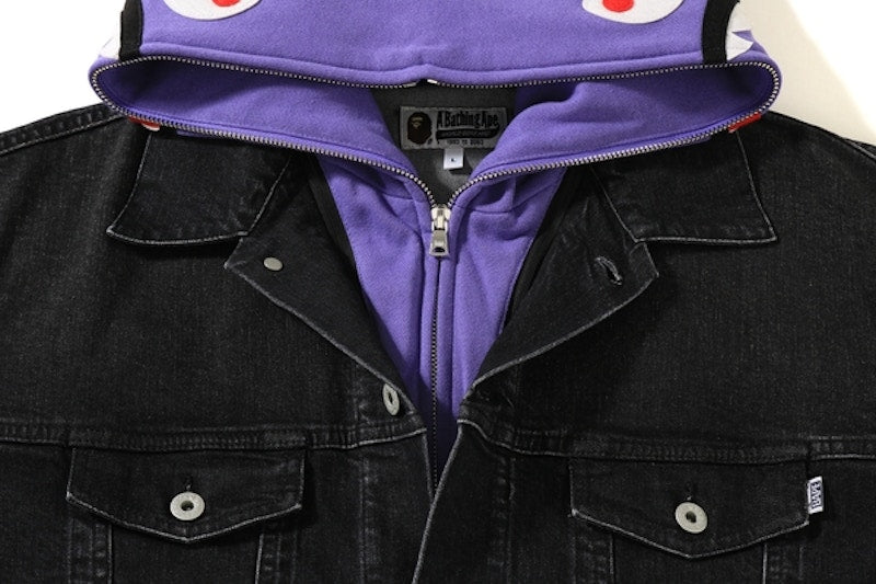 BAPE Relaxed Shark Hoodie Denim Jacket Black