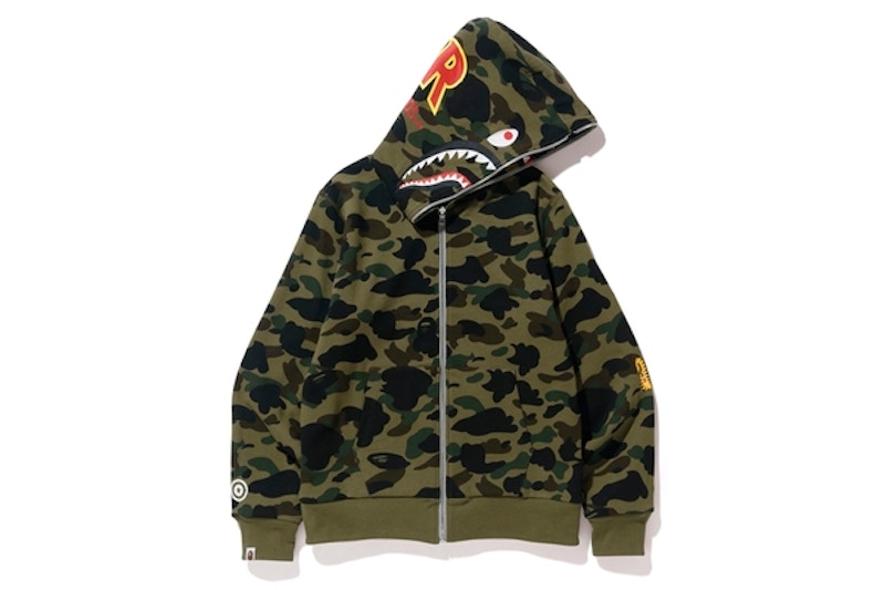 BAPE Reversible Shark Full Zip Hoodie Gray/Green Camo