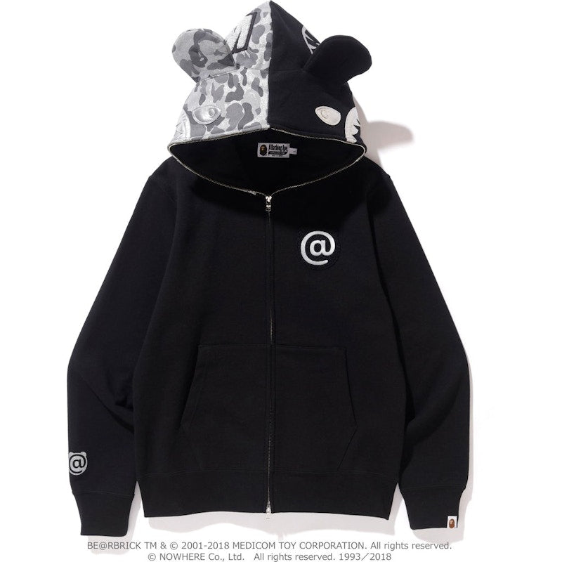 BAPE Shark Bear Full Zip Hoodie M Medicom Toy Hoodie Black/Silver
