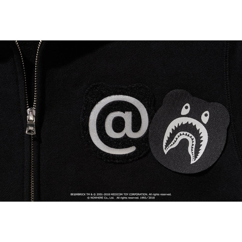 BAPE Shark Bear Full Zip Hoodie M Medicom Toy Hoodie Black/Silver