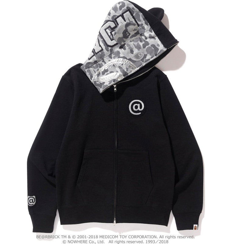 BAPE Shark Bear Full Zip Hoodie M Medicom Toy Hoodie Black/Silver