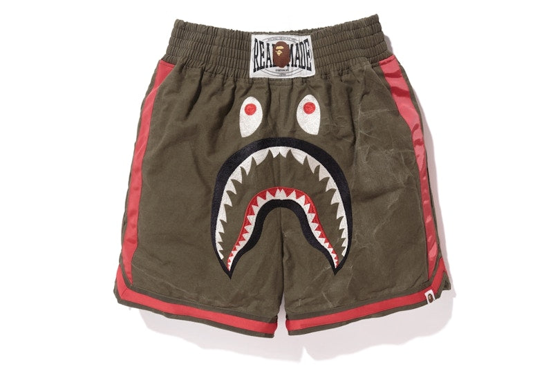 BAPE X Readymade Shark Boxing Shorts Olive/Red