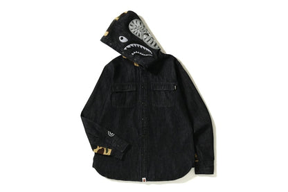 BAPE Shark Denim Hoodie Shirt Black/Yellow