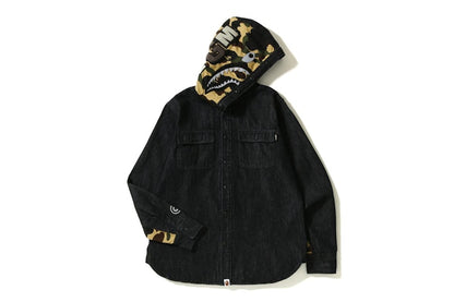 BAPE Shark Denim Hoodie Shirt Black/Yellow