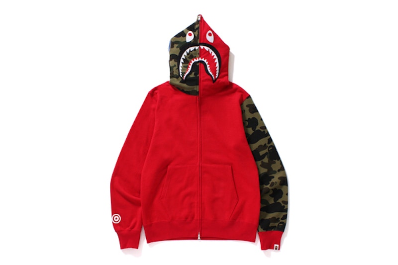 BAPE Shark Full Zip Camo Sleeve Hoodie Red