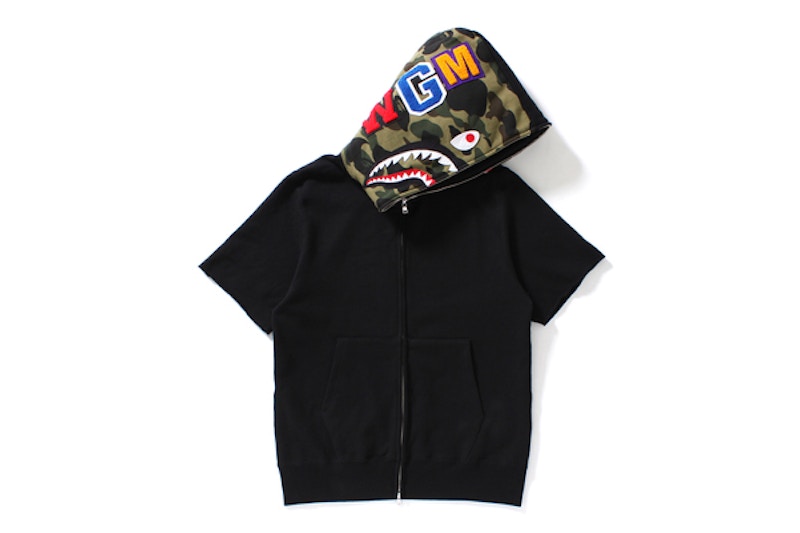 BAPE Shark Short Sleeve Full Zip Hoodie Black
