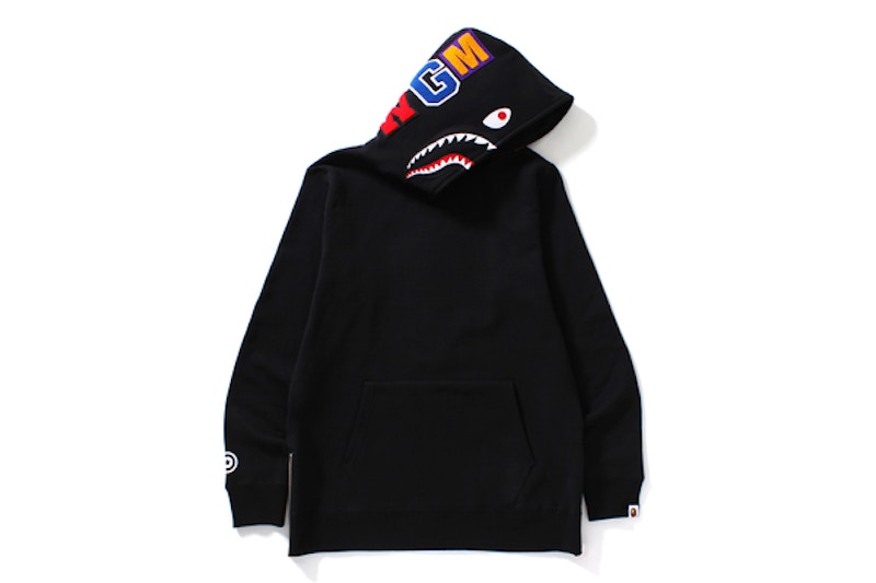 BAPE Shark Side Zip Wide Long Length Pullover Hoodie Black