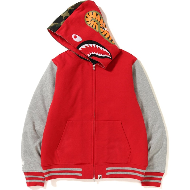 BAPE Shark Sweat Varsity Hoodie Jacket Red/Grey
