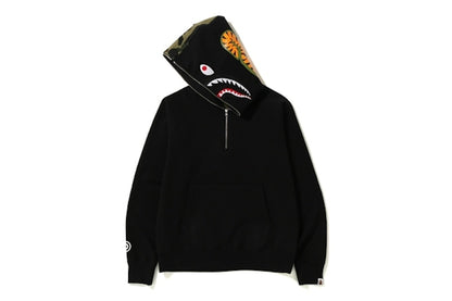 BAPE Shark Wide Half Zip Pullover Hoodie Black
