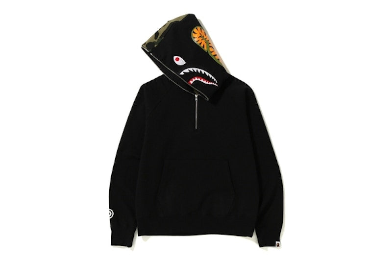 BAPE Shark Wide Half Zip Pullover Hoodie Black
