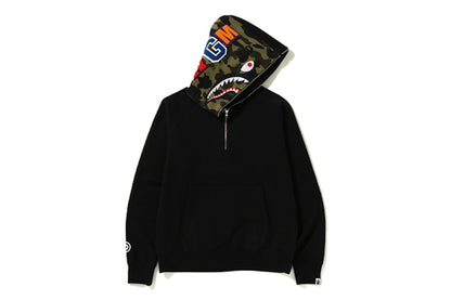 BAPE Shark Wide Half Zip Pullover Hoodie Black