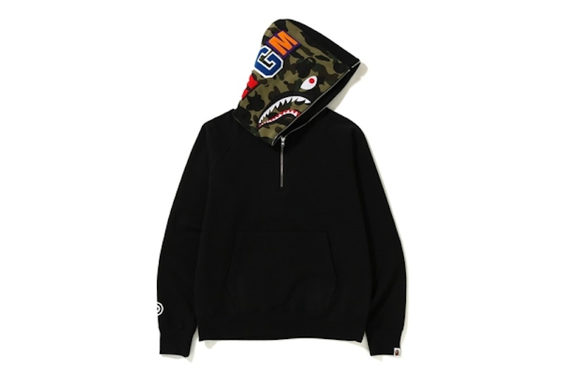 BAPE Shark Wide Half Zip Pullover Hoodie Black