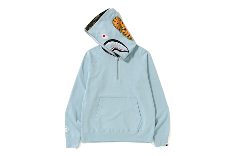 BAPE Shark Wide Half Zip Pullover Hoodie Sax