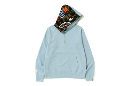 BAPE Shark Wide Half Zip Pullover Hoodie Sax