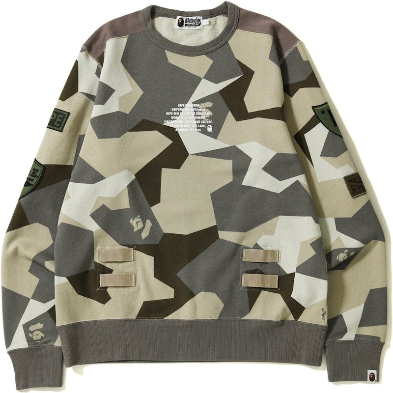 BAPE Splinter Camo Patched Wide Crewneck Beige