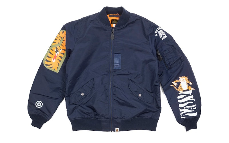 BAPE Split Tiger Shark MA1 Bomber Jacket Navy