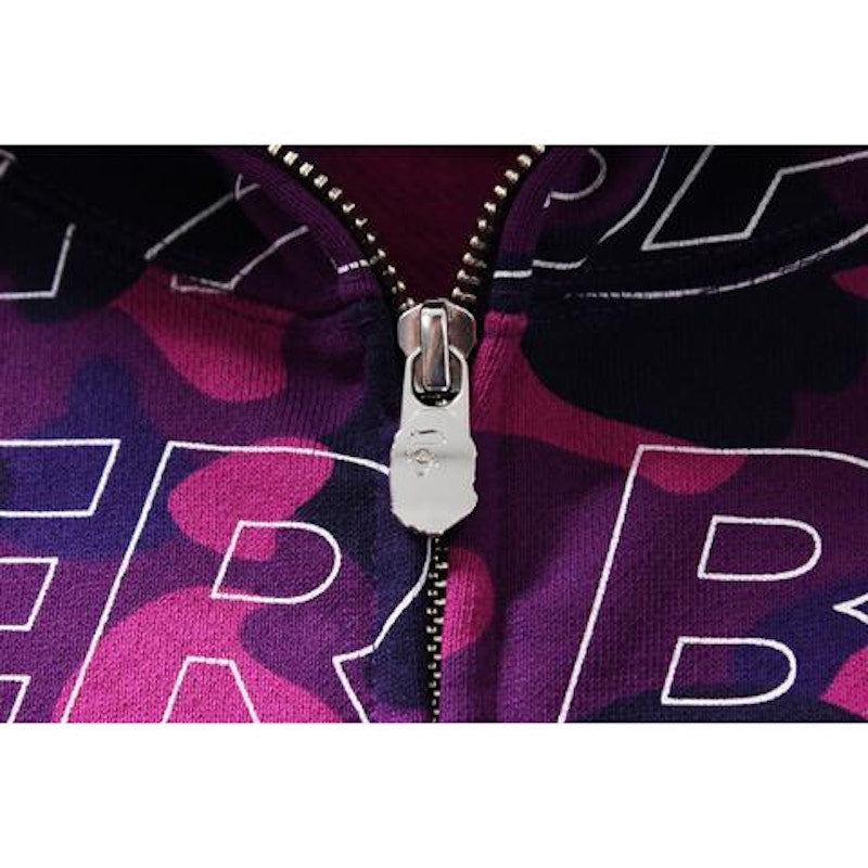 BAPE Text Color Camo Full Zip Hoodie L Purple