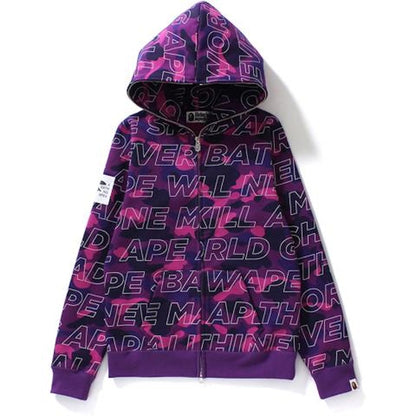 BAPE Text Color Camo Full Zip Hoodie L Purple