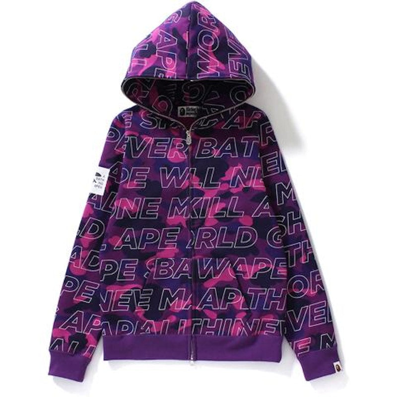 BAPE Text Color Camo Full Zip Hoodie L Purple