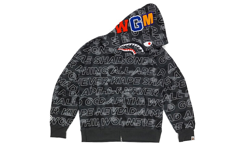 BAPE Text Color Camo WGM Wappen Shark Black